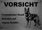 Preview: Edelstahl Warnschild Deutscher Schäferhund VORSICHT Freilaufender Hund! Betreten auf eigene Gefahr!
